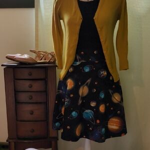 Retrolicious Celestial Print Skirt with Yellow Accents